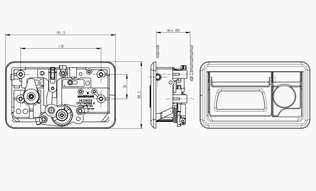 Makersan MO 023 Luggage Handle Technical Drawing