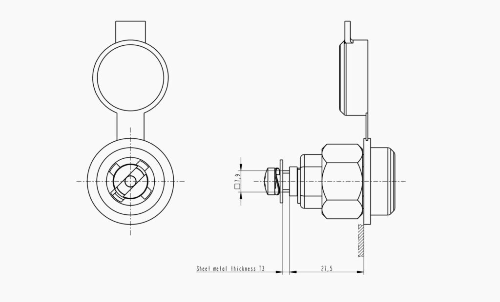 Makersan MO 030 Cylinder Locks Door Lock Technical Drawing