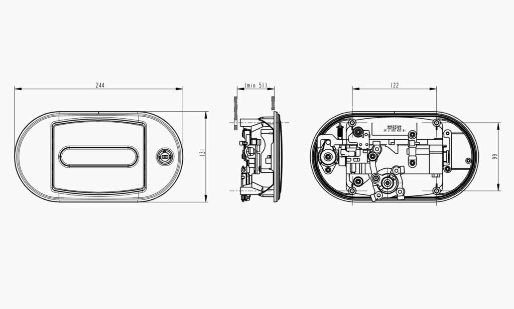 MO 032X-M Luggage Handle Technical Drawing