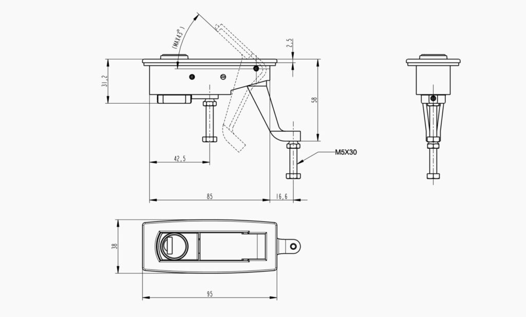MO 036 Cover Locks Technical Drawing
