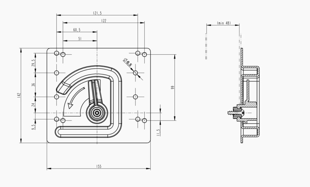 MO 052 Luggage Handle Technical Drawing