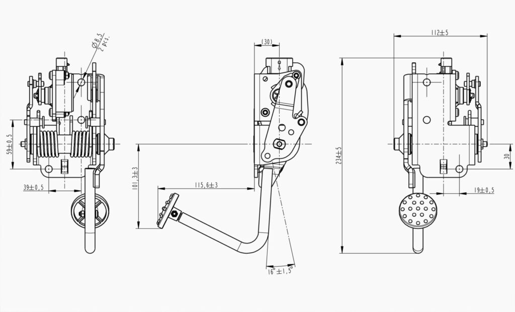 MO 383B Accelerator Pedal Technical Drawing