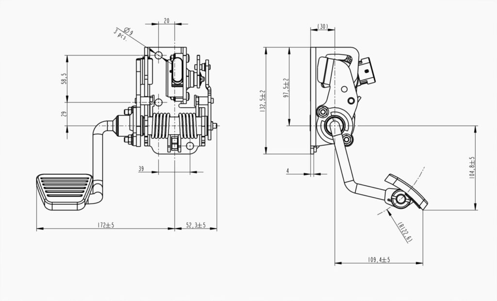 MO 383D Accelerator Pedal Technical Drawing