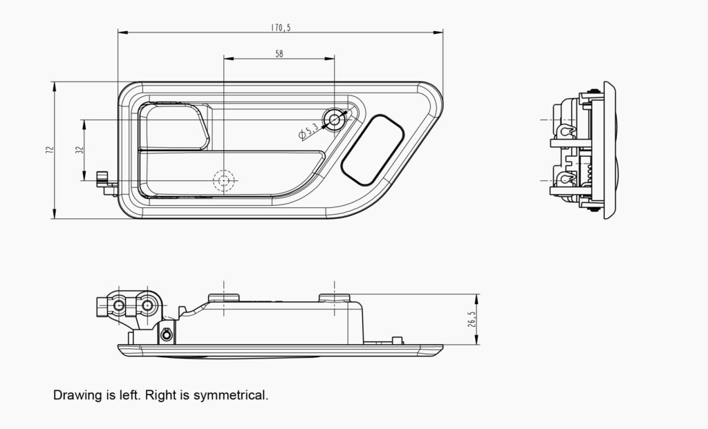 MO 037 Door Inner Handle Technical Drawing