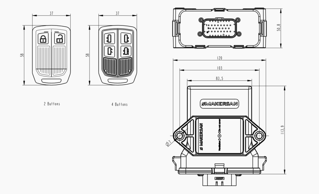 MO 651 H3X Remote Keyless Entry Technical Drawing