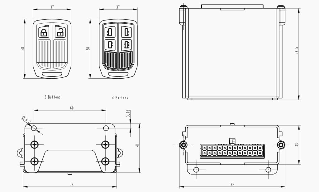 MO 651 H4X Remote Keyless Entry Technical Drawing